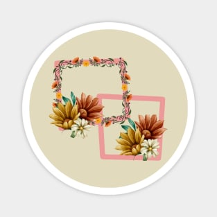 "Bright and Vintage Abstract Square Floral Design Magnet